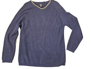 Dockers Mens Small Blue Navy Thick Ribbed Knit V Neck Cotton Sweater Runs Big